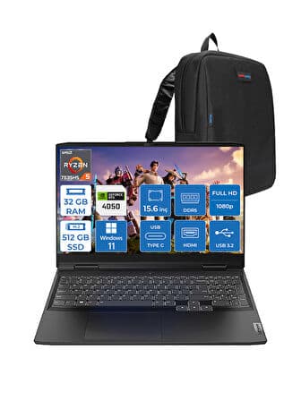 Lenovo Ideapad Gaming 3 15ARH7 Ryzen 5 7535HS 32GB Ddr5 512GB SSD 6GB/RTX4050 (85W) Windows 11 Home IPS 120Hz 15.6" Fhd Taşınabilir Bilgisayar 882SB00PDTXWH04 + Zettaçanta - Görsel 1
