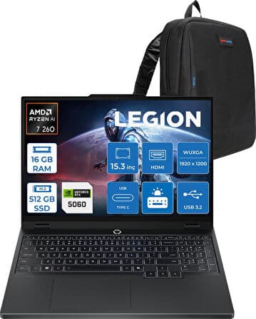 Lenovo Legion 5 Amd Ryzen 7 260 16GB Ddr5 512GB SSD 8GB/RTX5060/115W 15.3" Wuxga IPS 300NITS 100% Srgb 165Hz Windows 11 Pro Taşınabilir Bilgisayar L83M00070TRP01 + Zettaçanta - Görsel 1