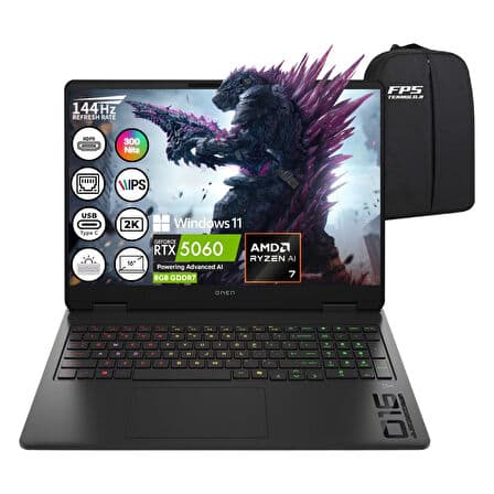 Omen Gaming 16-AP0023NT Ryzen Aı 7-350 RTX5060 24GB Ram 1tb SSD 16" 2k IPS 144Hz W11 C12CSEA Taşınabilir Bilgisayar - Görsel 1