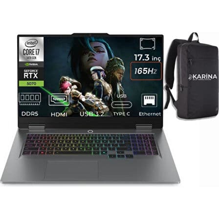Lenovo Loq 17IRX10 I7-14700HX 83JH006HTR-42 64GB 4tb RTX5070 8gb W11PRO 17.3" 165Hz Full Hd Gaming Laptop - Görsel 1