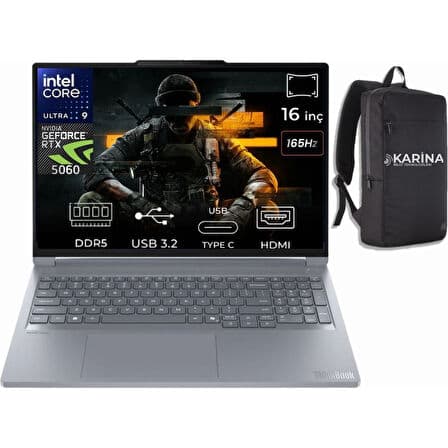 Lenovo Thinkbook 16P G6 Iax Ultra 9 275HX 21R0001JTX-K64 32GB 4tb+4tb RTX5060 8gb W11PRO 16" 3.2k 165Hz IPS Gaming Notebook & Karina Çanta - Görsel 1