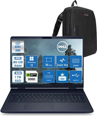 Dell Alienware 16X Aurora Core Ultra 7 255HX Aı 80GB 1tb SSD 8GB/RTX5060 Gddr7 115W 16" Wqxga 240Hz 500 Nits Windows 11 Home Taşınabilir Bilgisayar ZAC16251H35+ZETTAÇANTA - Görsel 1
