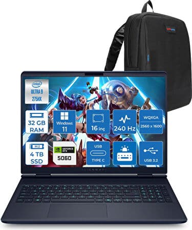 Dell Alienware 16X Aurora AC16251 Ultra 9 275HX Ddr5 32GB 4tb SSD 8GB/RTX5060 115W 16INÇ Wqxga 240Hz 500NITS WINDOWS11PRO Gaming Laptop AC162515060P15+ZETTAÇANTA - Görsel 1