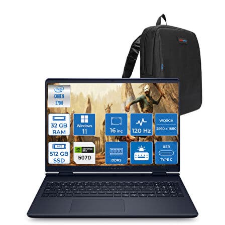 Dell Alienware 16 Aurora Intel Core 9-270H Aı 32GB GB 512GB SSD 8GB/RTX5070 Gddr7 115W 16" 2.5k 2560 x 1600 Wqxga 120Hz Windows 11 Home Taşınabilir Bilgisayar WAC16250-C932157H09+ZETTAÇANTA - Görsel 1