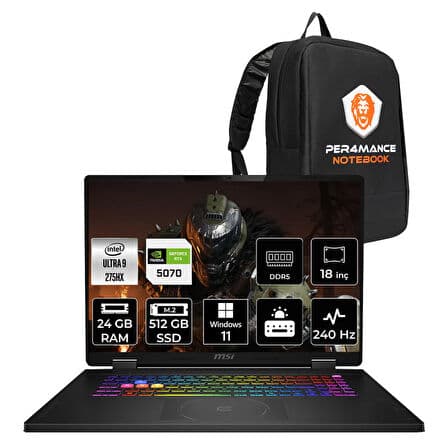 MSI Crosshair 18 HX AI Ultra 9 275HX 24GB 512GB SSD RTX5070/8GB 115W 18" 2K QHD+ 240Hz W11H Gaming - Görsel 1