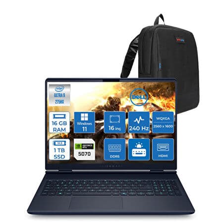 Dell Alienware 16X Aurora Intel Core Ultra 9 275HX 16GB Ddr5 1tb SSD Windows 11 Home 8gb RTX5070 16 Inç 2K(2560×1600) Wqxga 240Hz 3ms Wva Taşınabilir Bilgisayar AC16251CU932157WH03 + Zetta Çanta - Görsel 1
