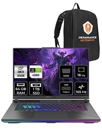 ASUS ROG Strix G16 i9-14900HX 64GB 1TB SSD RTX4060/8GB 165HZ 16" WUXGA FDOS N3117 & PER4 ÇANTA - Görsel 1
