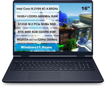 Dell Alienware 16 Aurora Intel Core i5-210H RTX4050-85W 16GB DDR5 RAM 512GB M.2 SSD 16" 2K WQXGA Windows 11 Home AC16250 - Görsel 1