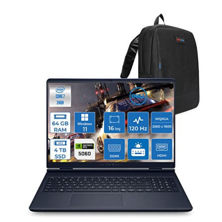 Dell Alienware 16 Aurora Intel Core Ultra 7 240H 64GB Ddr5 4tb SSD Windows 11 Pro 8gb RTX5060 16 Inç 2K(2560×1600) Wqxga 120Hz Wva Taşınabilir Bilgisayar AC16250C716156WP40 + Zetta Çanta - Görsel 1