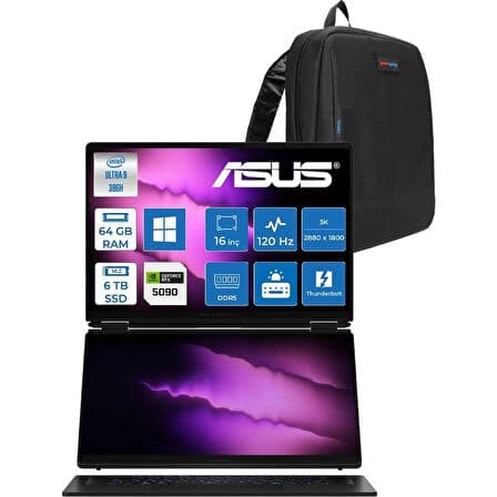 Asus Rog Zephyrus Duo (2026) Intel Core Ultra 9 386H 64GB Ddr5 6tb Windows 11 Home Geforce Rtx 5090 24GB Çift Ekran 16" Dokunmatik 3k (2880 x 1800) OLED 120Hz 0.2ms GX651AXSR051WH04 + Zetta Çanta - Görsel 1