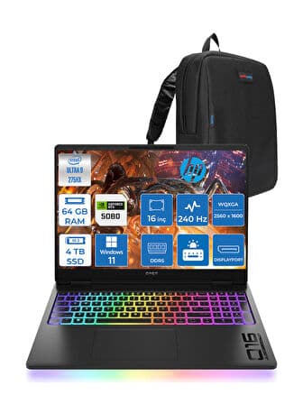 Hp Omen Max 16-WAH0022NT Intel Core Ultra 9 275HX 64GB Ddr5 4tb SSD 16GB Nvıdıa RTX5080 16 Inç 3ms 500NIT Wqxga 240Hz Windows 11 Pro Siyah OB88F2EAP15 + Zetta Çanta - Görsel 1