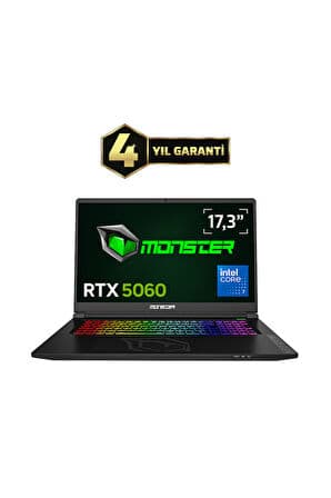 Monster Tulpar T7 V26.3 Intel Core 7 250H 16 GB RAM 500 GB SSD 8 GB RTX 5060 Freedos 17,3" FHD 144 Hz Oyun Bilgisayarı - Görsel 1
