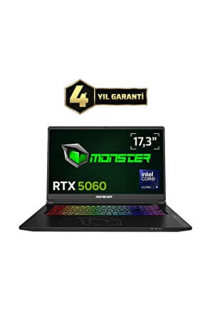 Monster Tulpar T7 V26.4.9 Intel Core Ultra 9 185H 64 GB RAM 1 TB SSD 8 GB RTX 5060 Windows 11 Home 17,3" FHD 144 Hz Oyun Bilgisayarı - Görsel 1