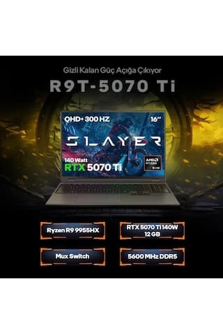 Game Garaj Slayer R9T-5070TIC2 R9-9955HX 64 GB 2 TB SSD RTX5070TI 16" Dos Dizüstü Bilgisayar (1) SÜPER - Görsel 1