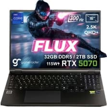GameRaider FLUX GR16 Intel Core i9-14900HX 32GB DDR5 2TB SSD RTX 5070 8GB 115W 16 inç 2.5K QHD+ 300Hz FreeDos Gaming Laptop – Çanta Hediyeli - Görsel 1