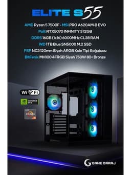 Game Garaj Elite S55 Amd R5 7500F 16GB Ram 1tb SSD RTX5070 Freedos Oyuncu Oem Paket